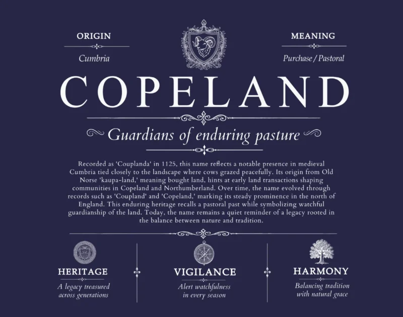 Copeland surname meaning and origin in Navy Blue