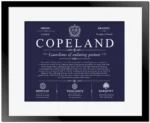 Copeland surname meaning and origin in Navy Blue with Black Matte Frame