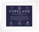 Copeland surname meaning and origin in Navy Blue with White Matte Frame