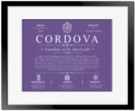 Cordova family name history in Purple with Black Matte Frame