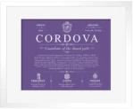 Cordova family name history in Purple with White Matte Frame