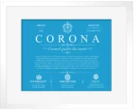 Corona surname history and heritage in Blue with White Matte Frame