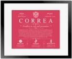 Correa surname heritage and history in Red with Black Matte Frame