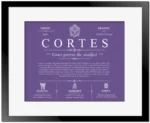 Cortes last name origin and heritage in Purple with Black Matte Frame