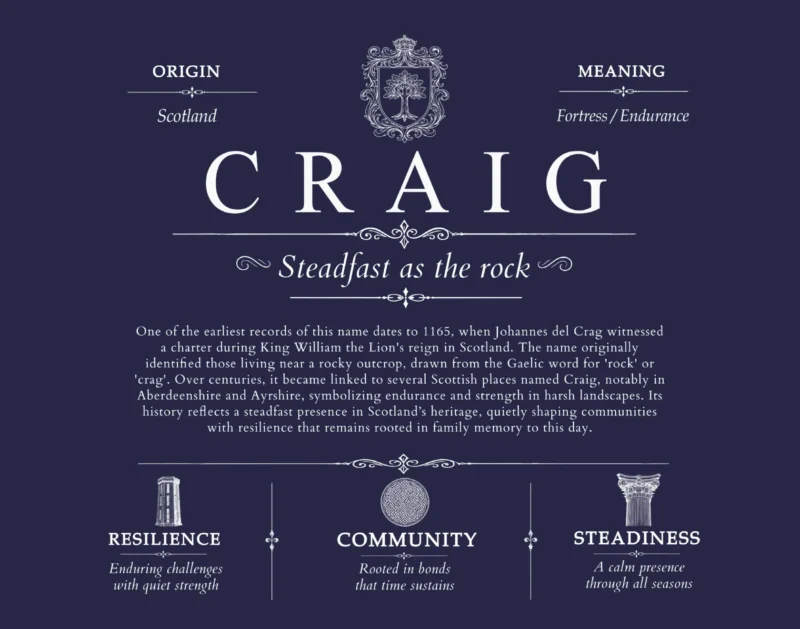 Craig surname history and family heritage in Navy Blue