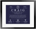 Craig surname history and family heritage in Navy Blue with Black Matte Frame
