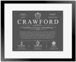 Crawford family name meaning and origin in Gray with Black Matte Frame