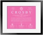 Crosby surname origin and history in Pink with Black Matte Frame