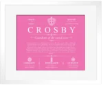 Crosby surname origin and history in Pink with White Matte Frame