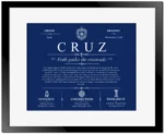 Cruz last name origin and heritage in Deep Blue with Black Matte Frame