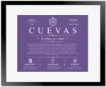 Cuevas last name origin and heritage in Purple with Black Matte Frame