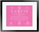 Curtis family name meaning and history in Pink with Black Matte Frame