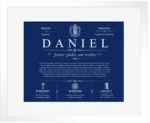 Daniel personalized surname meaning in Deep Blue with White Matte Frame