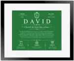David personalized last name meaning in Dark Green with Black Matte Frame