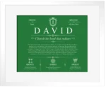 David personalized last name meaning in Dark Green with White Matte Frame