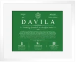 Davila family name heritage in Dark Green with White Matte Frame