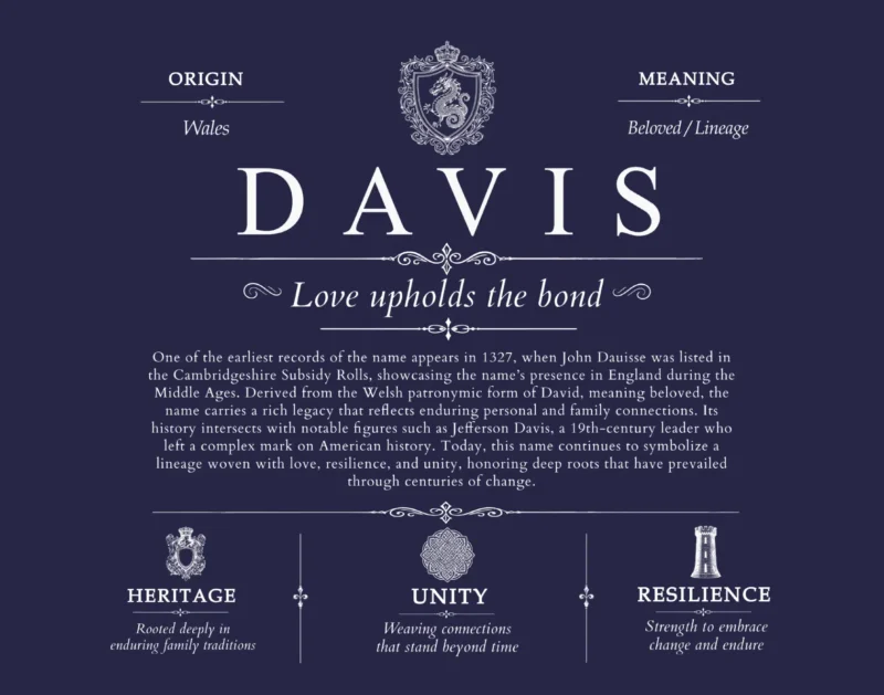 Davis family name meaning and history in Navy Blue
