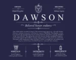 Dawson family name origin and history in Navy Blue Dawson family name origin and history in Navy Blue