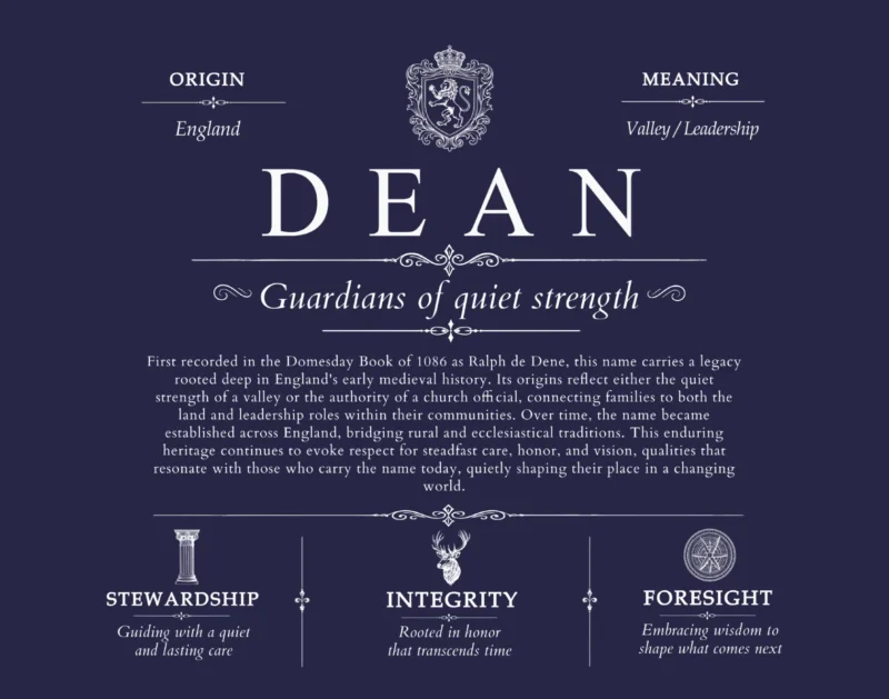 Dean surname meaning and origin in Navy Blue