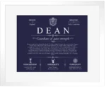 Dean surname meaning and origin in Navy Blue with White Matte Frame Dean surname meaning and origin in Navy Blue with White Matte Frame