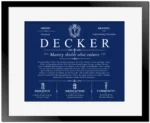 Decker personalized family surname in Deep Blue with Black Matte Frame