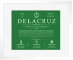 Delacruz personalized family surname in Dark Green with White Matte Frame