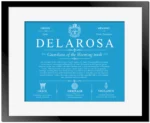 Delarosa last name history and origin in Blue with Black Matte Frame