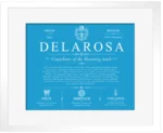Delarosa last name history and origin in Blue with White Matte Frame