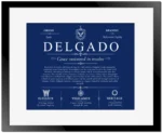 Delgado personalized surname meaning in Deep Blue with Black Matte Frame