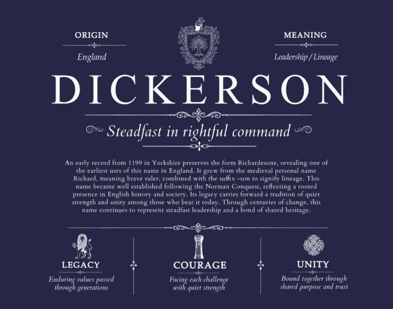 Dickerson family name meaning and origin in Navy Blue