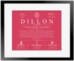 Dillon surname meaning origin and heritage in Red with Black Matte Frame