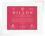 Dillon surname meaning origin and heritage in Red with White Matte Frame