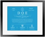 Doe surname heritage and history in Blue with Black Matte Frame