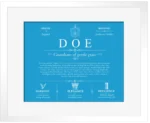 Doe surname heritage and history in Blue with White Matte Frame Doe surname heritage and history in Blue with White Matte Frame