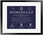 Dominguez surname history and heritage in Navy Blue with Black Matte Frame
