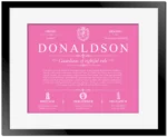 Donaldson surname heritage and history in Pink with Black Matte Frame