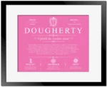 Dougherty surname meaning and origin in Pink with Black Matte Frame