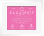 Dougherty surname meaning and origin in Pink with White Matte Frame