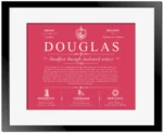 Douglas family name heritage in Red with Black Matte Frame