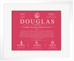 Douglas family name heritage in Red with White Matte Frame Douglas family name heritage in Red with White Matte Frame