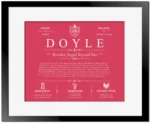 Doyle personalized surname meaning in Red with Black Matte Frame