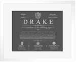Drake surname history and heritage in Gray with White Matte Frame
