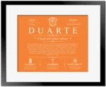 Duarte personalized last name meaning in Orange with Black Matte Frame