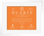 Duarte personalized last name meaning in Orange with White Matte Frame