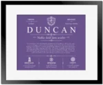Duncan family name meaning and history in Purple with Black Matte Frame