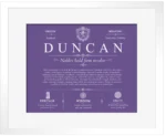 Duncan family name meaning and history in Purple with White Matte Frame