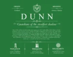 Dunn family name heritage in Dark Green Dunn family name heritage in Dark Green