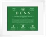 Dunn family name heritage in Dark Green with White Matte Frame Dunn family name heritage in Dark Green with White Matte Frame