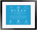 Duran surname meaning history and origin in Blue with Black Matte Frame