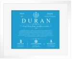 Duran surname meaning history and origin in Blue with White Matte Frame Duran surname meaning history and origin in Blue with White Matte Frame